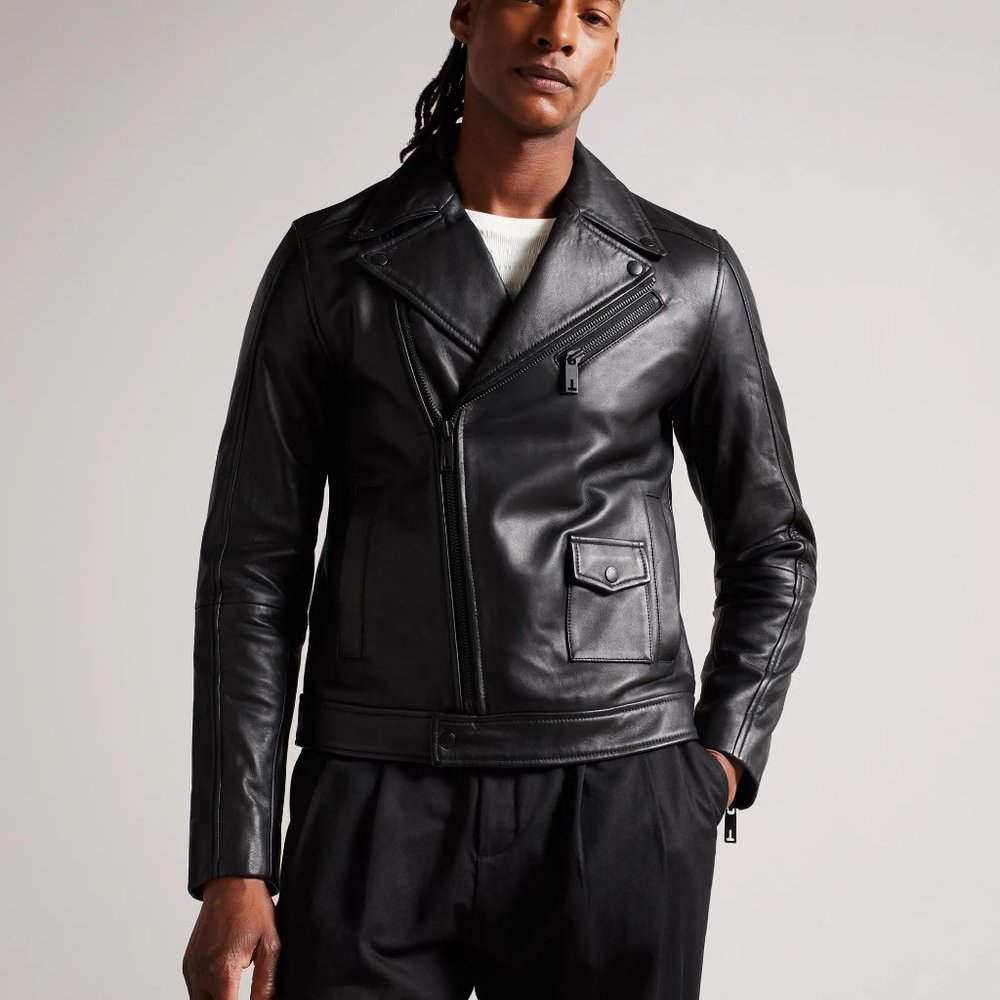 NWT Ted Baker London Mens Ovine Leather Biker Jacket Black Size M  $1095 C845